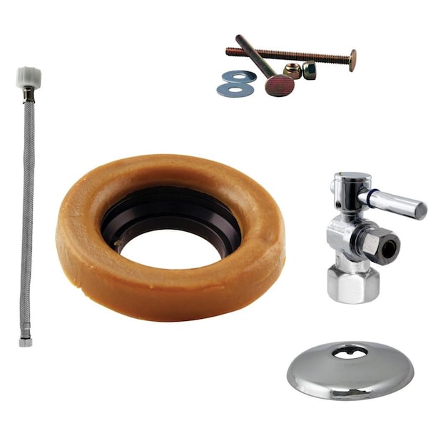 Westbrass Toilet Kit W/ 1/4-Turn 1/2 in IPS Stop and Wax Ring, Lever Handle in Polished Chrome D1613TBL-26 - main